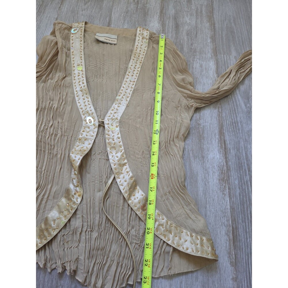 VTG Y2K Carrie Allen 2 Piece Set Beaded Sequin Crinkle Sheer Cami Cardigan M GUC - Picture 5 of 14